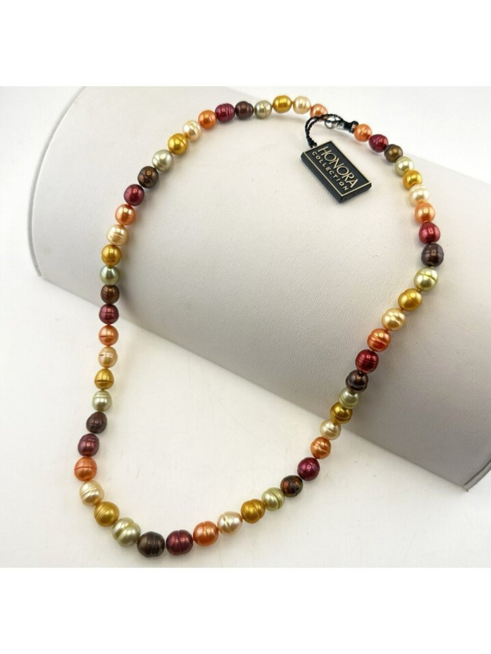 Honora Pearl Necklace Multicolor Ringed Sterling Silver Orange Red Brown 18" QVC